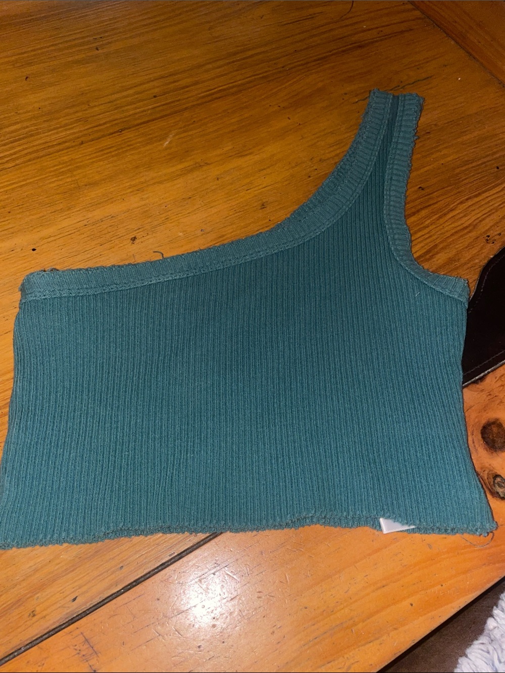 One-Shoulder Ribbed Crop Top - Teal